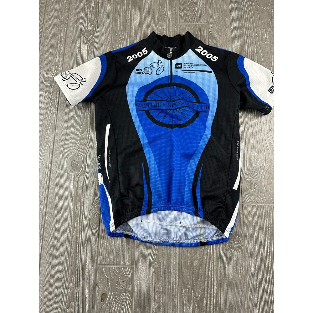Sapphire Spokes Club 2005 MS 150 Bike Tour Cycling Jersey Blue Black Adult